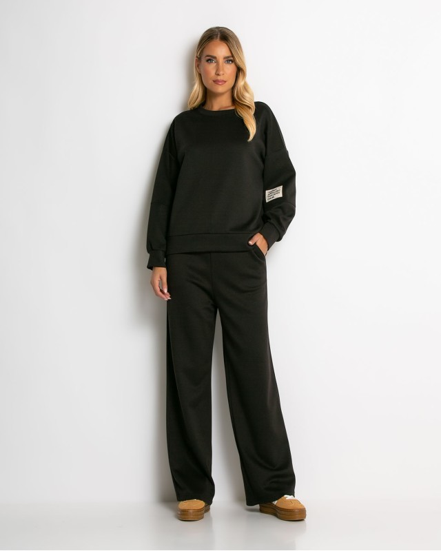 Σετ φόρμας μπλούζα με διακριτική στάμπα και παντελόνι μαύρο