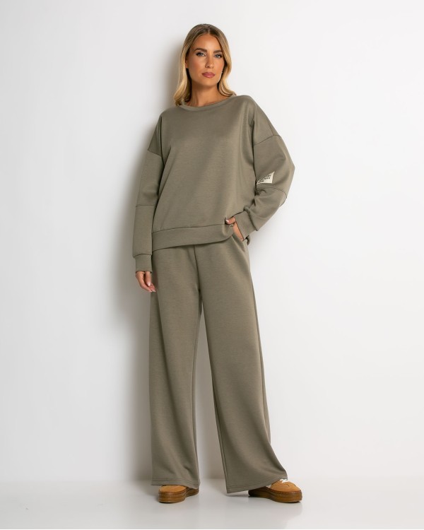 Σετ φόρμας μπλούζα με διακριτική στάμπα και παντελόνι γκρι μελανζέ