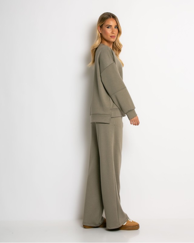 Σετ φόρμας μπλούζα με διακριτική στάμπα και παντελόνι χακί