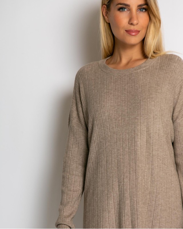 Σετ πλεκτό ριπ μπλούζα & παντελόνι με λάστιχο πούρο