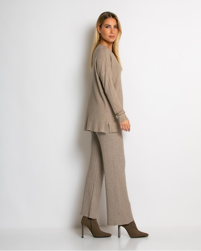 Σετ πλεκτό ριπ μπλούζα & παντελόνι με λάστιχο πούρο