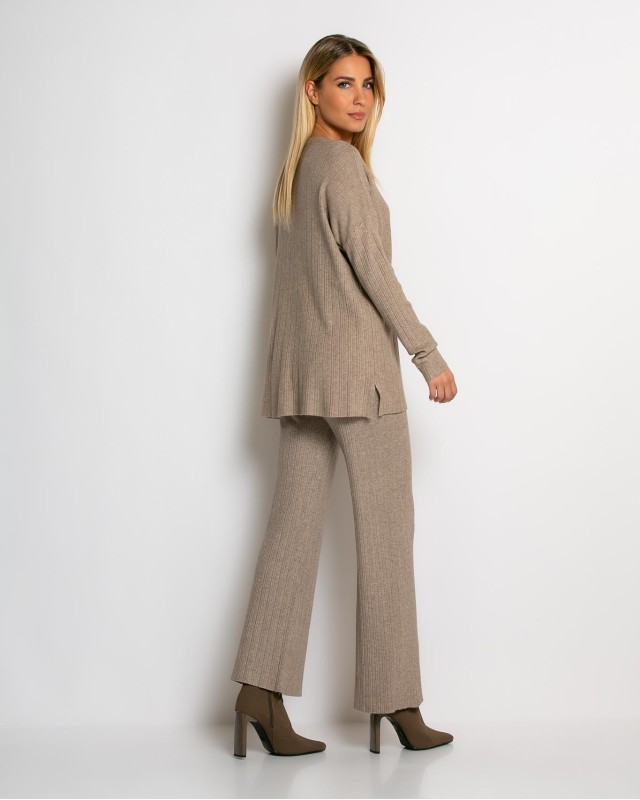 Σετ πλεκτό ριπ μπλούζα & παντελόνι με λάστιχο πούρο
