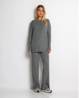 Σετ πλεκτό ριπ μπλούζα & παντελόνι με λάστιχο γκρι
