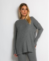 Σετ πλεκτό ριπ μπλούζα & παντελόνι με λάστιχο γκρι