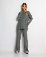 Σετ πλεκτό ριπ μπλούζα & παντελόνι με λάστιχο γκρι