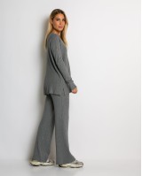Σετ πλεκτό ριπ μπλούζα & παντελόνι με λάστιχο γκρι