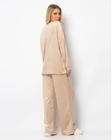 Σετ βελουτέ μπλούζα με λαιμόκοψη -παντελόνι με λάστιχο μπεζ