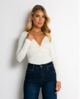 Κορμάκι με V & κόμπο στο στήθος εκρού