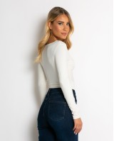 Κορμάκι με V & κόμπο στο στήθος εκρού