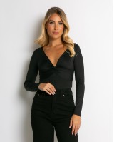 Κορμάκι με V & κόμπο στο στήθος μαύρο