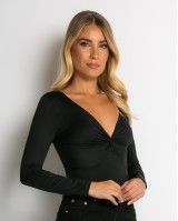 Κορμάκι με V & κόμπο στο στήθος μαύρο