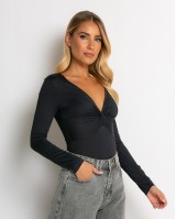 Κορμάκι με V & κόμπο στο στήθος ανθρακί