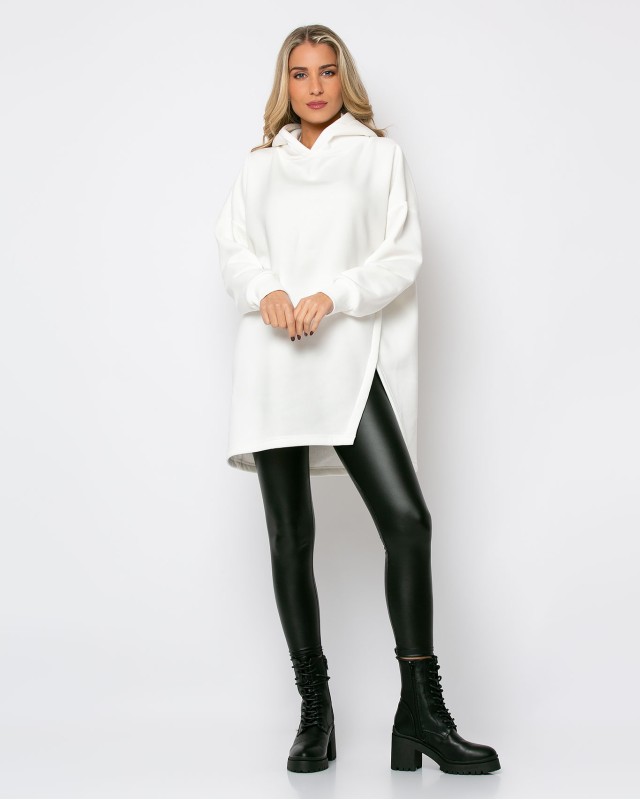 Φούτερ κουκούλα με άνοιγμα στο πλάι εκρού