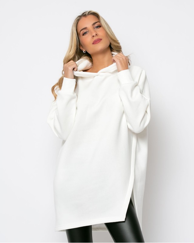 Φούτερ κουκούλα με άνοιγμα στο πλάι εκρού