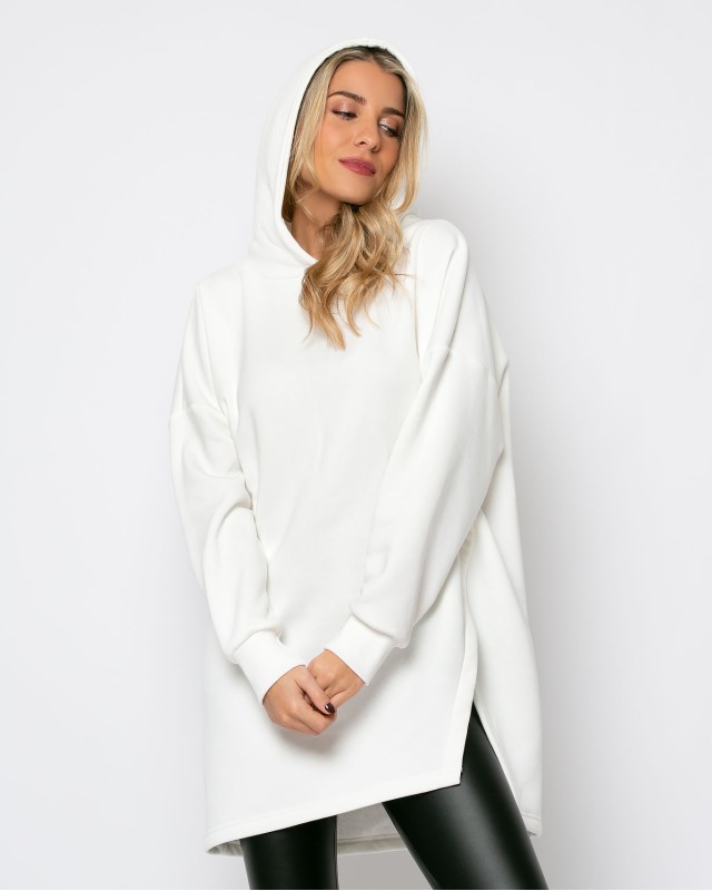 Φούτερ κουκούλα με άνοιγμα στο πλάι εκρού