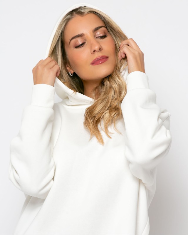 Φούτερ κουκούλα με άνοιγμα στο πλάι εκρού