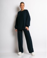 Σετ κοτλέ μπλούζα με στρογγυλή λαιμόκοψη και παντελόνι navy