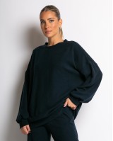 Σετ κοτλέ μπλούζα με στρογγυλή λαιμόκοψη και παντελόνι navy