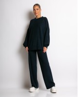 Σετ κοτλέ μπλούζα με στρογγυλή λαιμόκοψη και παντελόνι navy