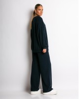 Σετ κοτλέ μπλούζα με στρογγυλή λαιμόκοψη και παντελόνι navy