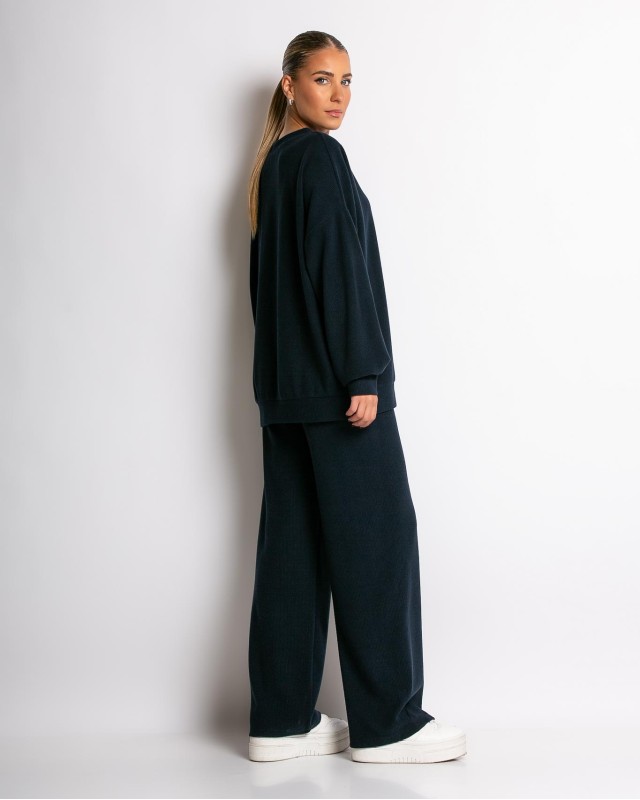 Σετ κοτλέ μπλούζα με στρογγυλή λαιμόκοψη και παντελόνι navy