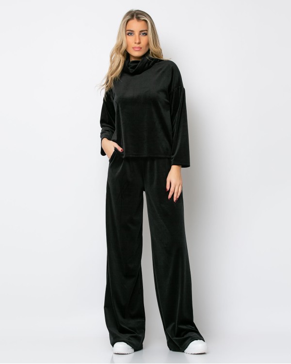 Σετ βελουτέ ζιβάγκο - παντελόνα μαύρο
