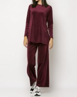Σετ μπλούζα βελουτέ με άνοιγμα στο πλάι - παντελόνα μπορντώ