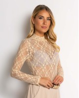 Κορμάκι δαντελένιο με ζιβάγκο μπεζ