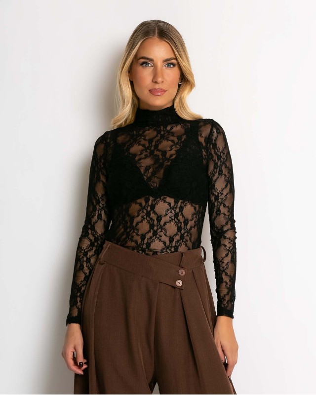 Κορμάκι δαντελένιο με ζιβάγκο μαύρο