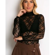 Κορμάκι δαντελένιο με ζιβάγκο μαύρο