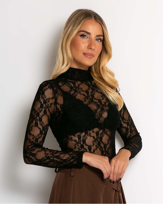 Κορμάκι δαντελένιο με ζιβάγκο μαύρο