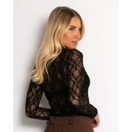 Κορμάκι δαντελένιο με ζιβάγκο μαύρο