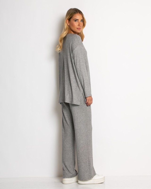 Σετ ριπ με lurex λεπτομέρειες μπλούζα & παντελόνι γκρι