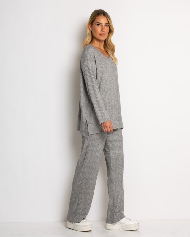 Σετ ριπ με lurex λεπτομέρειες μπλούζα & παντελόνι γκρι