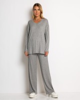 Σετ ριπ με lurex λεπτομέρειες μπλούζα & παντελόνι γκρι