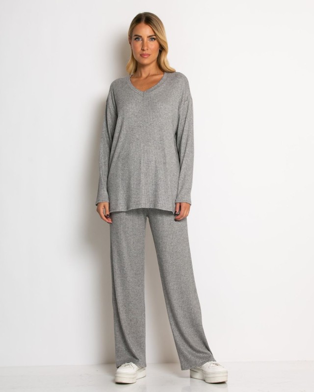 Σετ ριπ με lurex λεπτομέρειες μπλούζα & παντελόνι γκρι