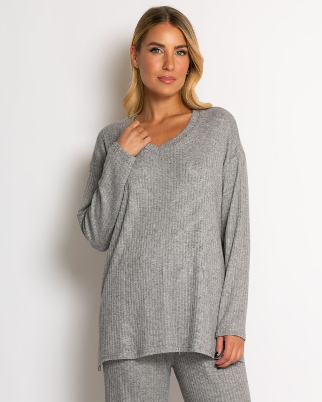 Σετ ριπ με lurex λεπτομέρειες μπλούζα & παντελόνι γκρι