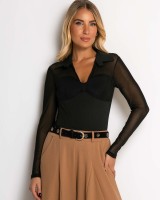 Μπλούζα crop με διαφάνεια & γιακά μαύρο