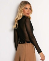 Μπλούζα crop με διαφάνεια & γιακά μαύρο