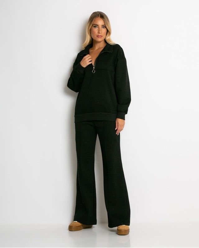 Σετ φούτερ μπλούζα με φερμουάρ & παντελόνι μαύρο