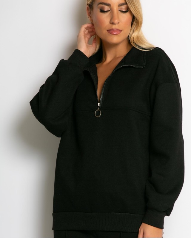 Σετ φούτερ μπλούζα με φερμουάρ & παντελόνι μαύρο