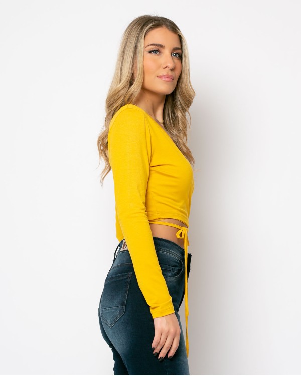 Top μακρυμάνικο κοντό φάκελος μουσταρδί