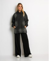 Jean φούτερ oversized με κουκούλα ανθρακί