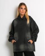 Jean φούτερ oversized με κουκούλα ανθρακί