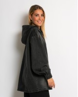 Jean φούτερ oversized με κουκούλα ανθρακί