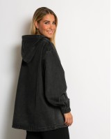 Jean φούτερ oversized με κουκούλα ανθρακί