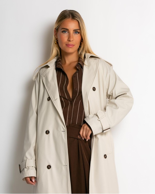 Καμπαρντίνα με ζώνη και κουμπιά μπεζ