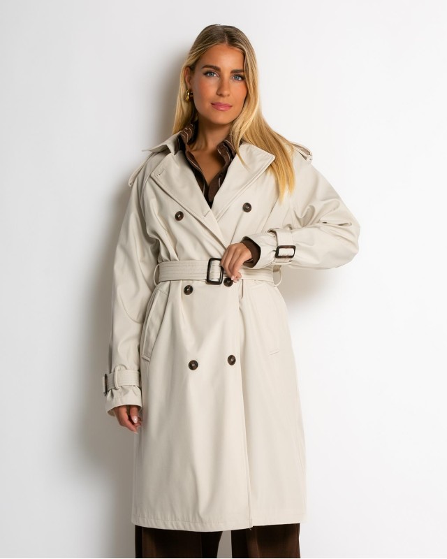 Καμπαρντίνα με ζώνη και κουμπιά μπεζ