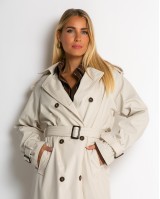 Καμπαρντίνα με ζώνη και κουμπιά μπεζ