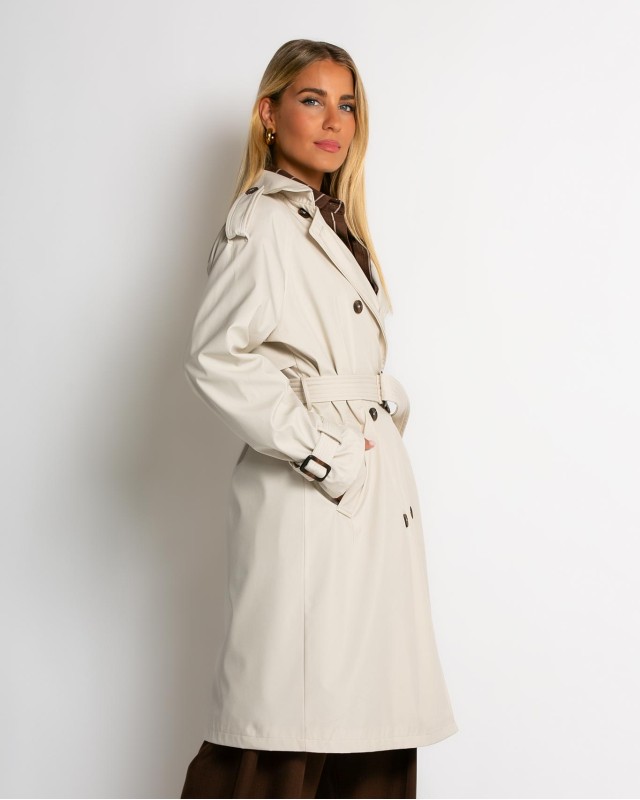 Καμπαρντίνα με ζώνη και κουμπιά μπεζ